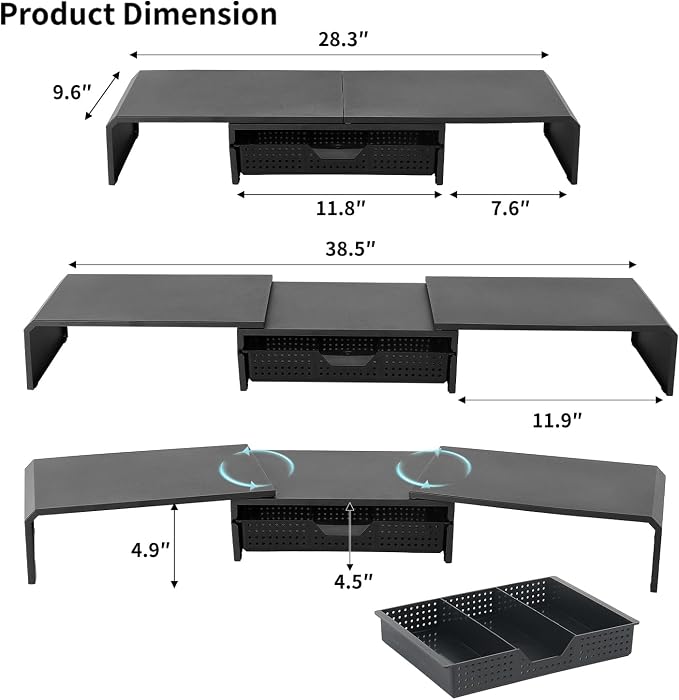 Dual Monitor Stand Riser with Drawer, Computer Stand - Image 7