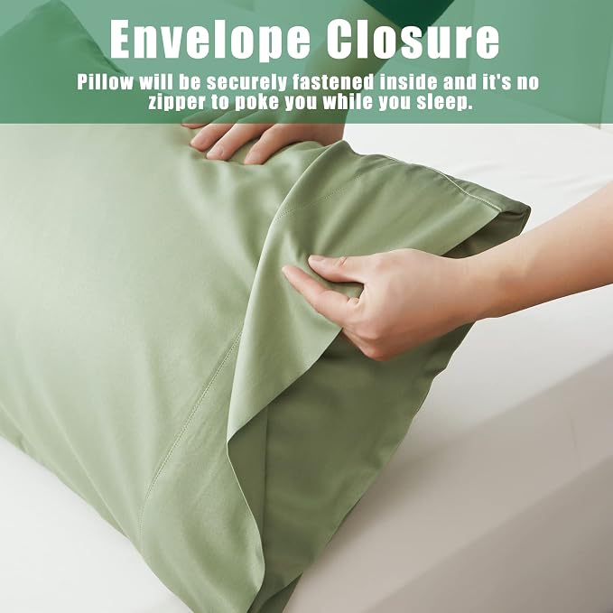 TELUS Green Pillow Cases King Size 2 Pack, Bamboo Rayon Cooling Pillowcases - Image 6