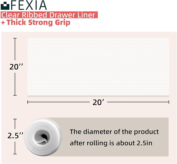 FEXIA Shelf Liners for Kitchen Cabinets Non-Slip Drawer Liner 20 Inches x 20 FT - Image 2