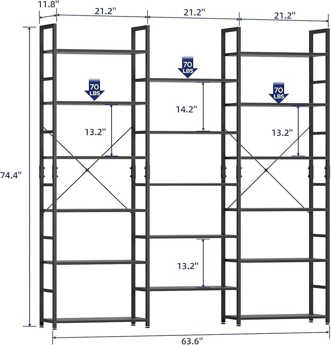 NUMENN Triple Column 6 Tier Bookshelf, Bookcase - Image 2