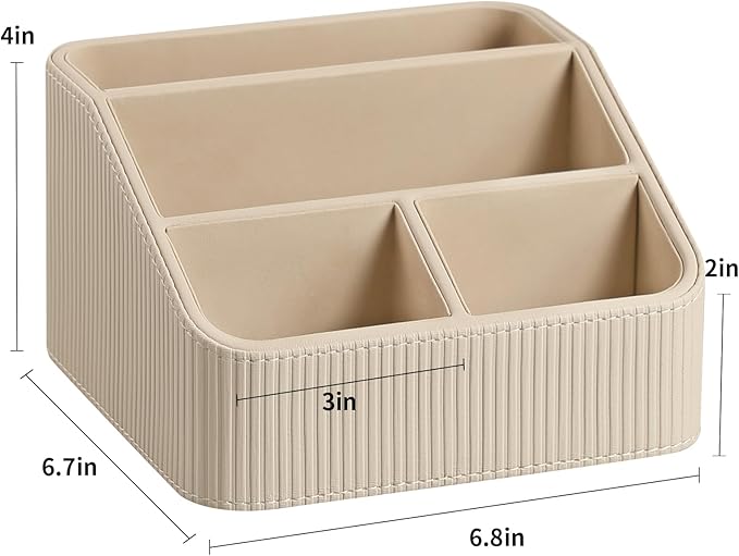 Remote Control Holder with 4 Compartments, PU Leather Small Nightstand Organizer - Image 7