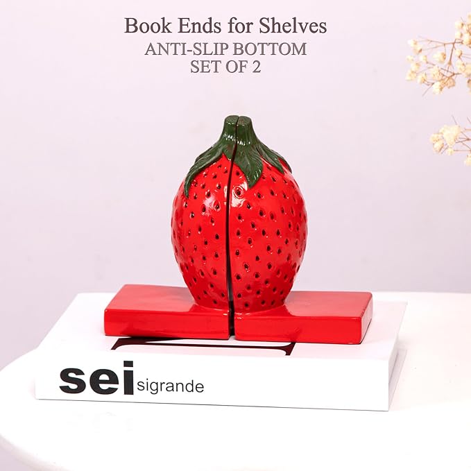 Strawberry Decorative Bookends, Resin Book Ends - Image 4