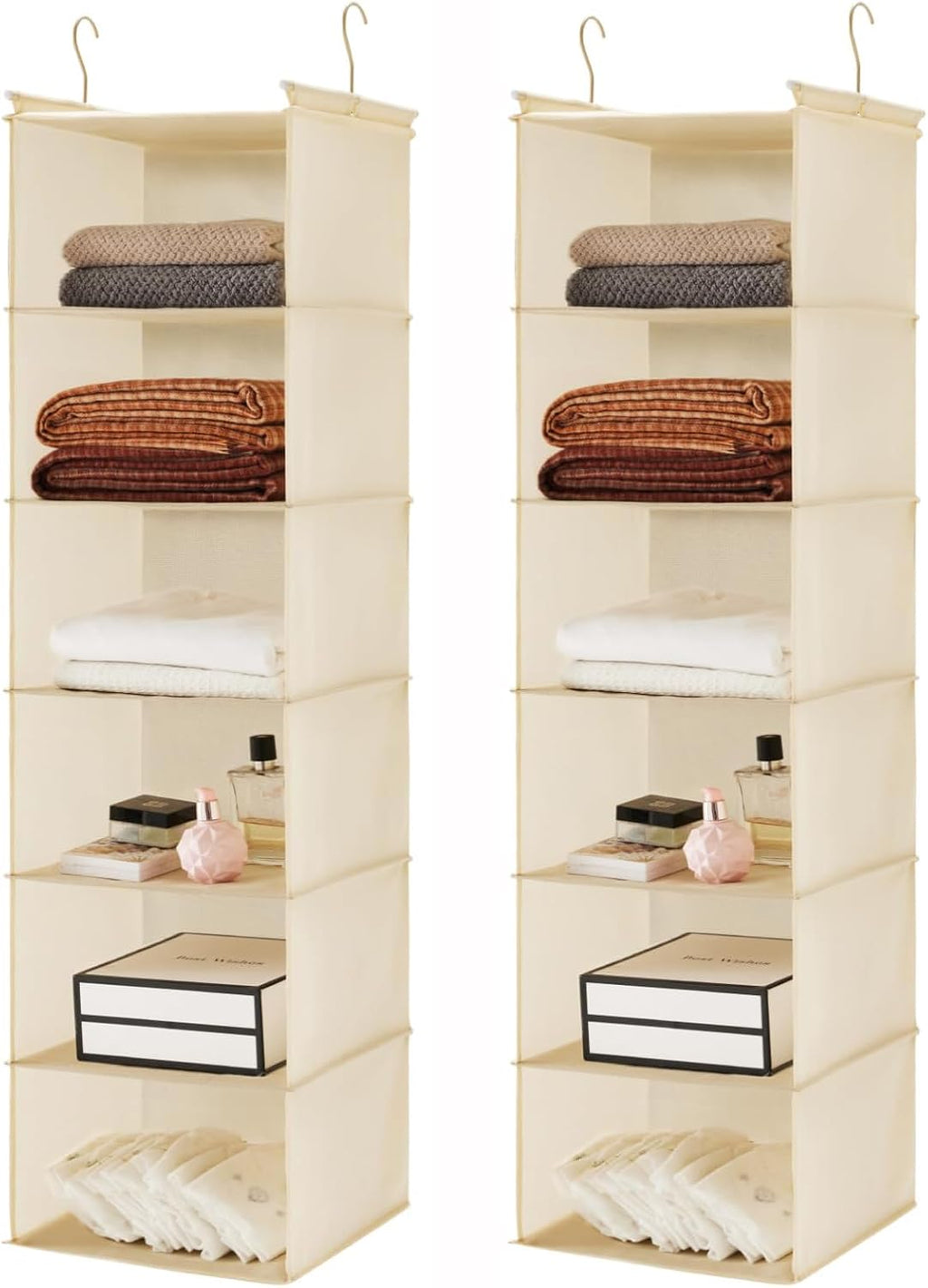 2 Pack 6 Tier Foldable Hanging Closet Organizer, Beige