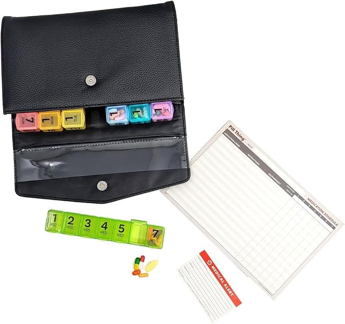 Weekly Pill Organizer Case, 7 Compartments, Pebble Grain Faux Leather, Magnetic by PillThing