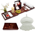 Bathtub Tray and Bath Pillow Set – Expandable Bamboo Bathtub Caddy by Rynex
