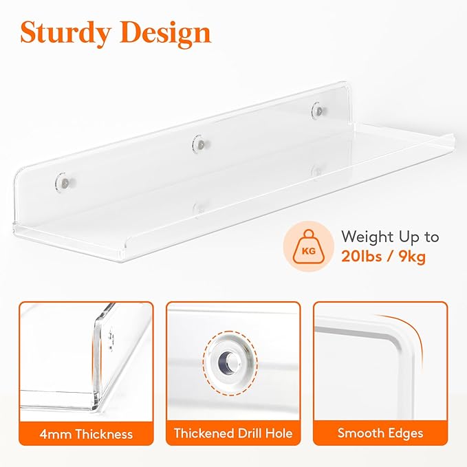 Lifewit Floating Shelves for Wall, 8 Pack Clear Acrylic Shelf 15" Room Decor - Image 4