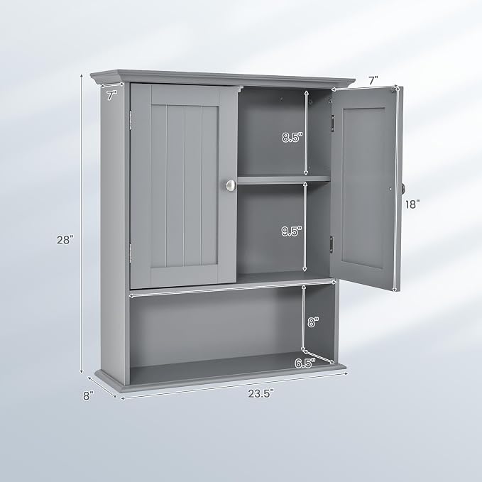Tangkula Bathroom Wall Cabinet, Wooden Hanging Cabinet - Image 3