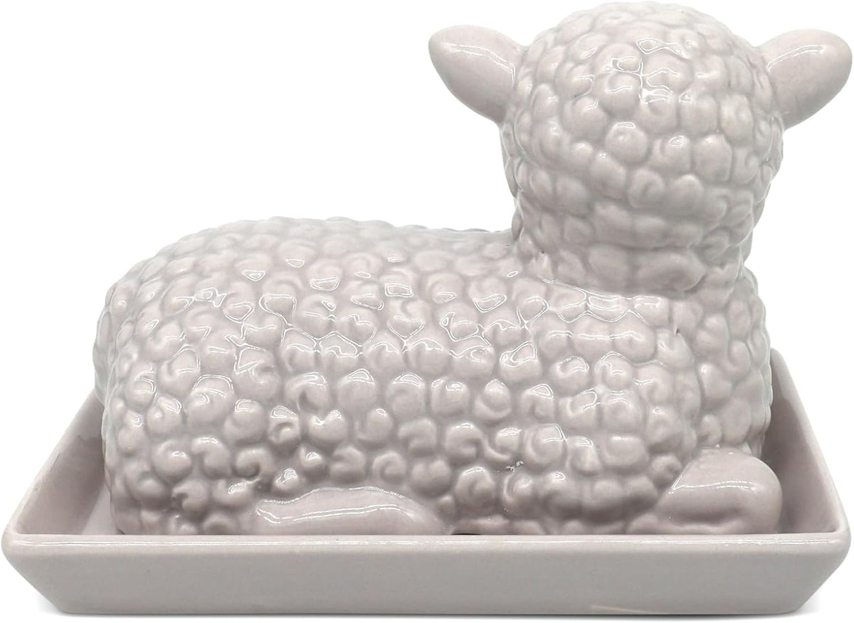 Lamb Butter Dish with Lid – Ceramic Farm Animal Butter Holder for