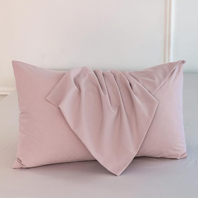 MooMee Bedding Pillowcases Pack of 2 100% Washed Cotton Linen Like Textured - Image 2