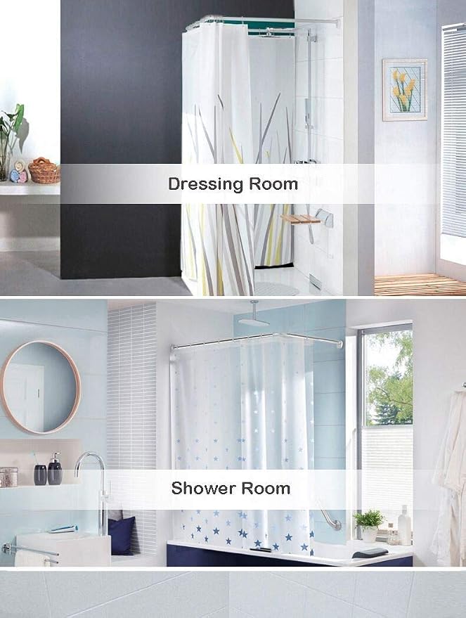 Corner Shower Curtain Rod Adjustable Stainless Steel L Shaped Rack Drill Free - Image 8