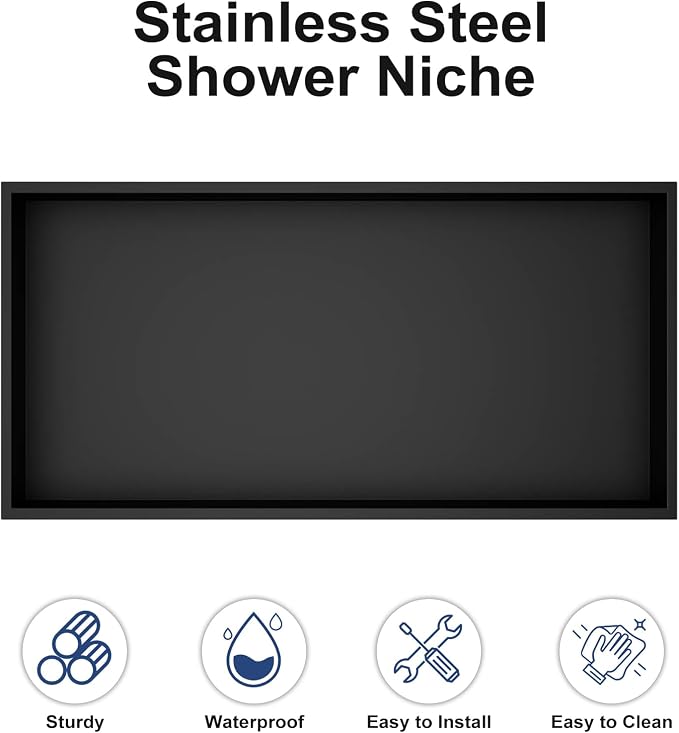 Achelous Stainless Steel Insert Shower Niche 24" X 12" NO Tile Needed, Bathroom - Image 6