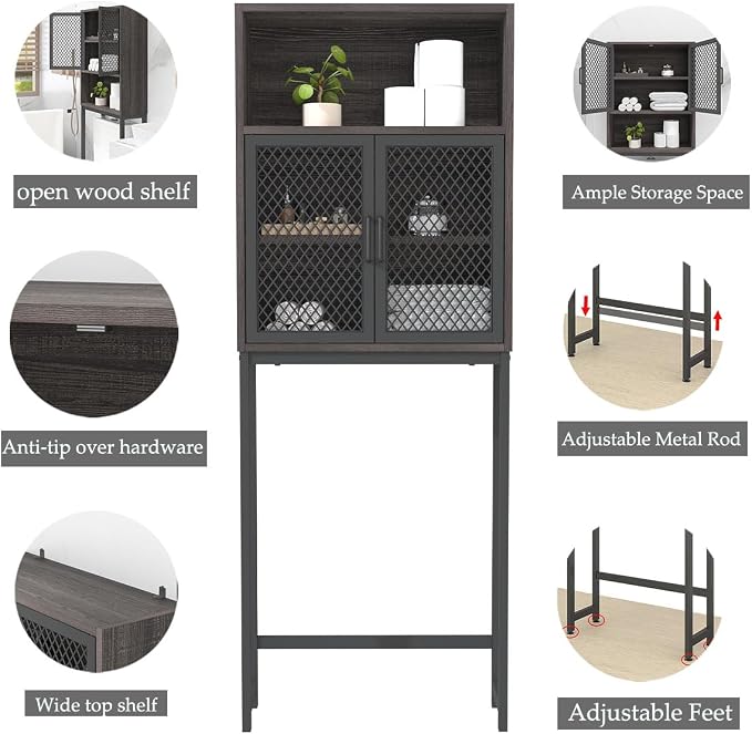 Launica Over The Toilet Storage Cabinet, Industrial Bathroom Organizer Above - Image 4