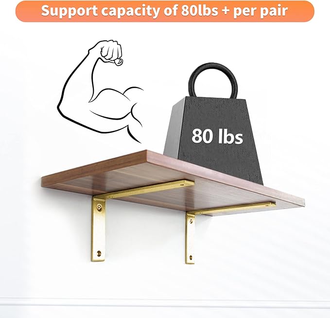 Gold Heavy Duty Shelf Brackets 8 Inch, Extra Thick L Shelving Brackets - Image 4