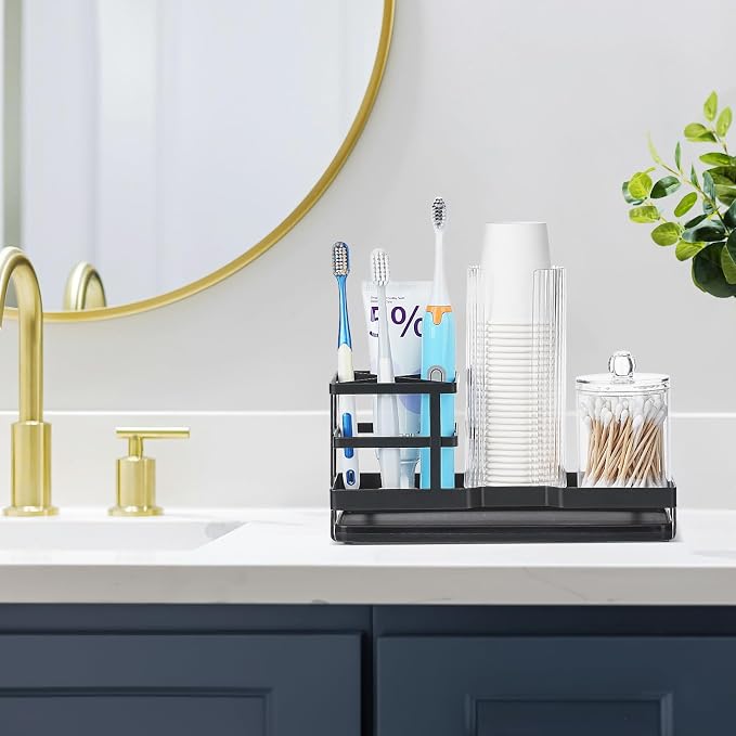 MYITYARD Toothbrush Holders for Bathrooms, Cotton Swabs & Cups Dispenser Set - Image 7