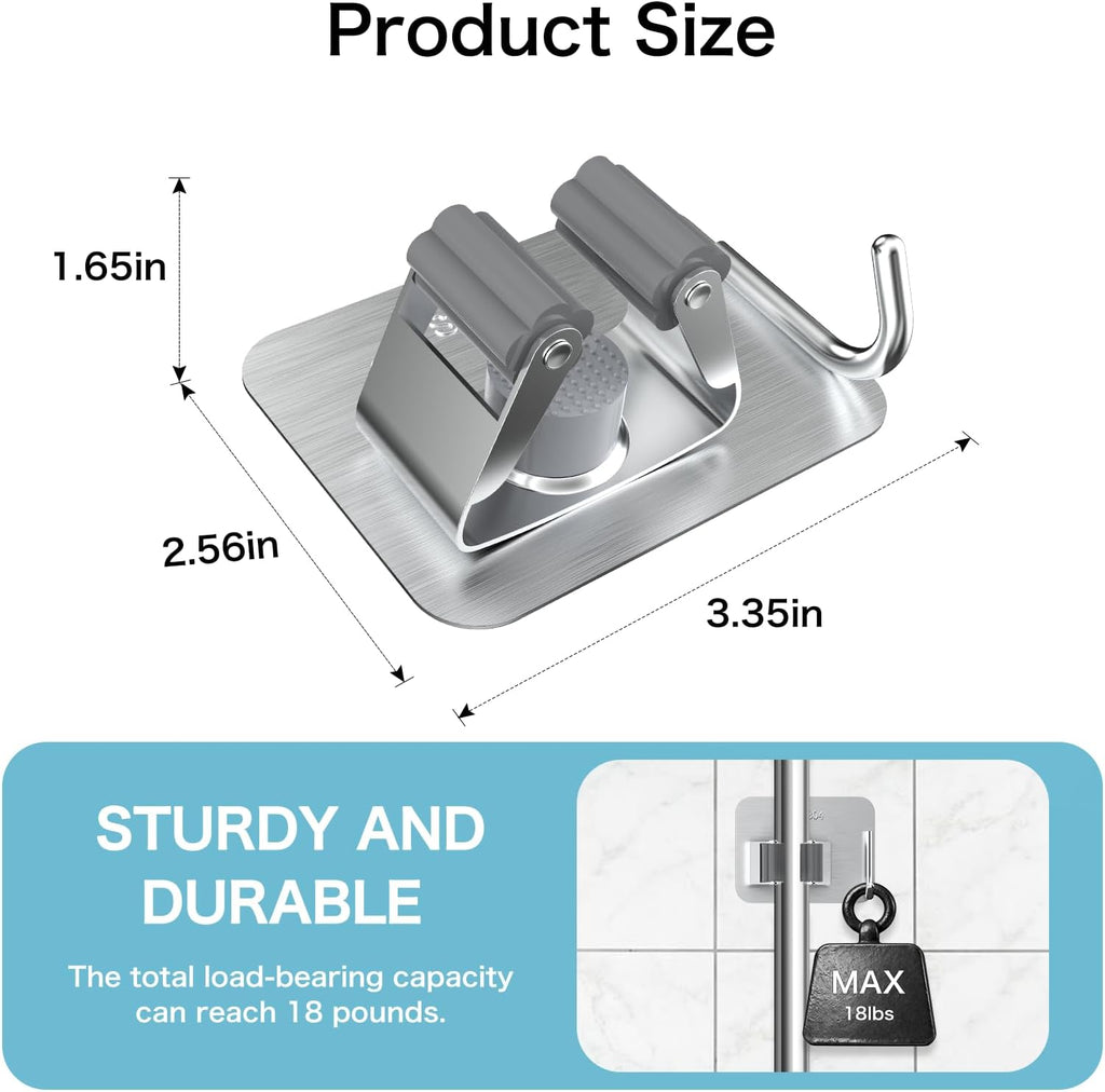 nacena 4 Pack No Drill Self Adhesive Broom Mop Holder Wall Mount with