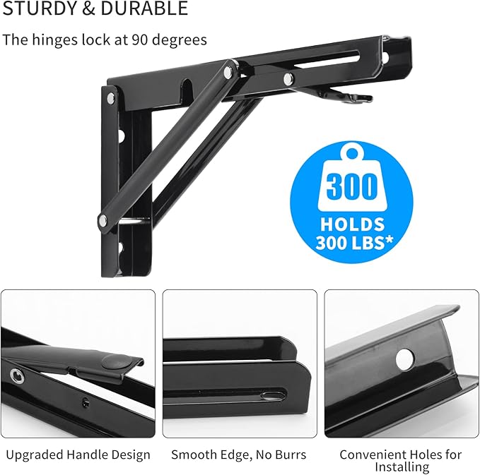 YUMORE Folding Shelf Brackets, 8 Inch Heavy Duty Collapsible Shelf Bracket - Image 4