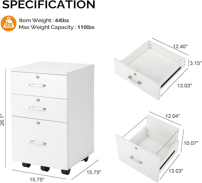 VINGLI 3-Drawer File Cabinet - Image 3