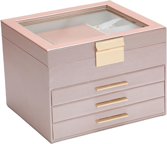 BOOVO Clear Lid Jewelry Box, 3 Layers Jewelry Organizer Large Jewelry Storage by BOOVO