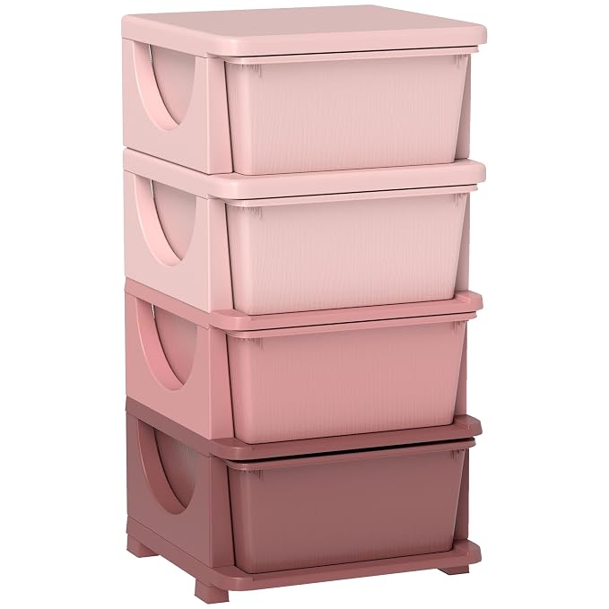 Qaba 4 Tier Kids Storage Unit, 4 Drawer Chest Toy Organizer Plastic Bins by Qaba