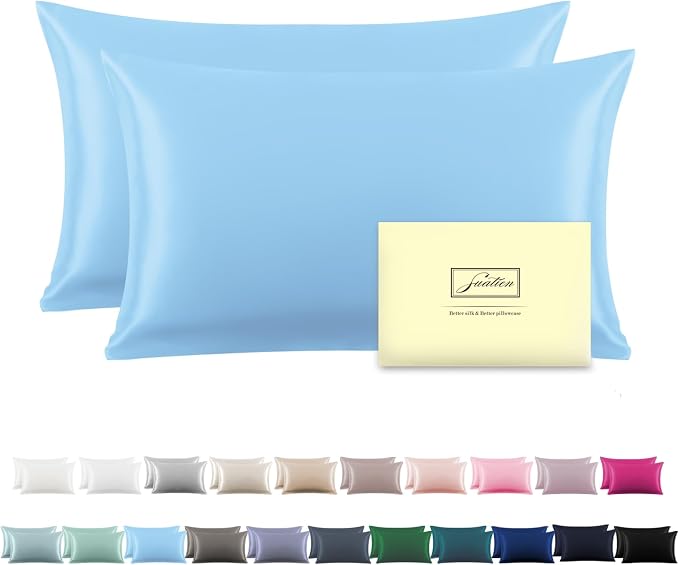 Silk Pillow Cases 2 Pack Soft Breathable and Sliky King Size Pillow Cases Set by Suatien