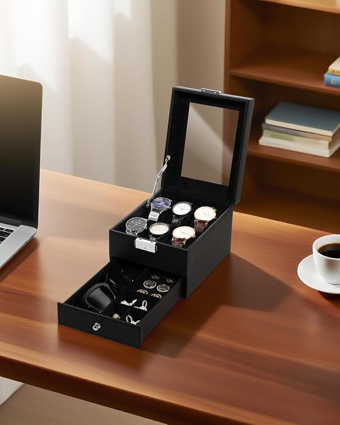 Uten 6-Slot Watch Box, 2-Layers PU Leather Watch Case - Image 8