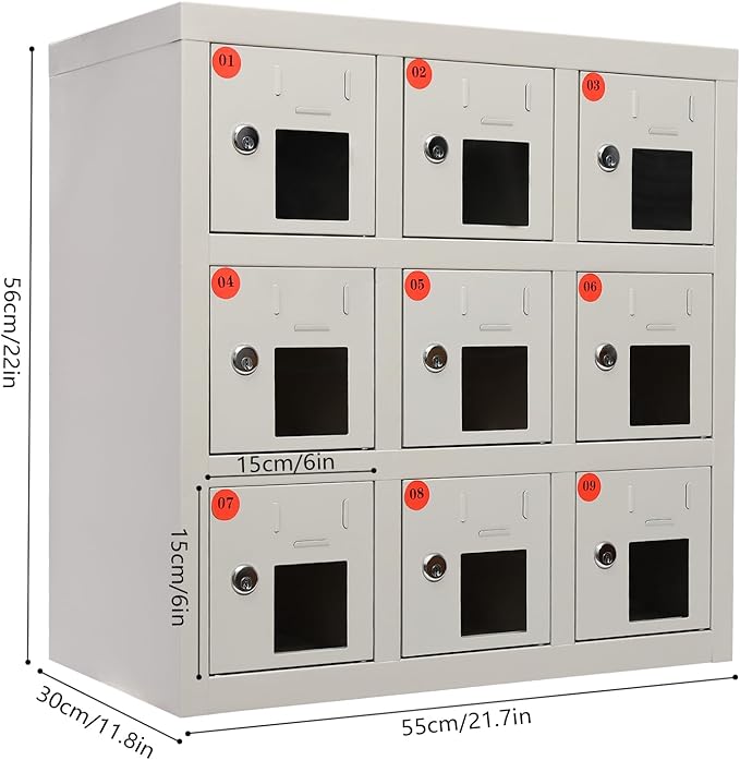 Cell Phone Charging Stations, 9 Slots Metal Mobile Phone Storage Cabinet - Image 3