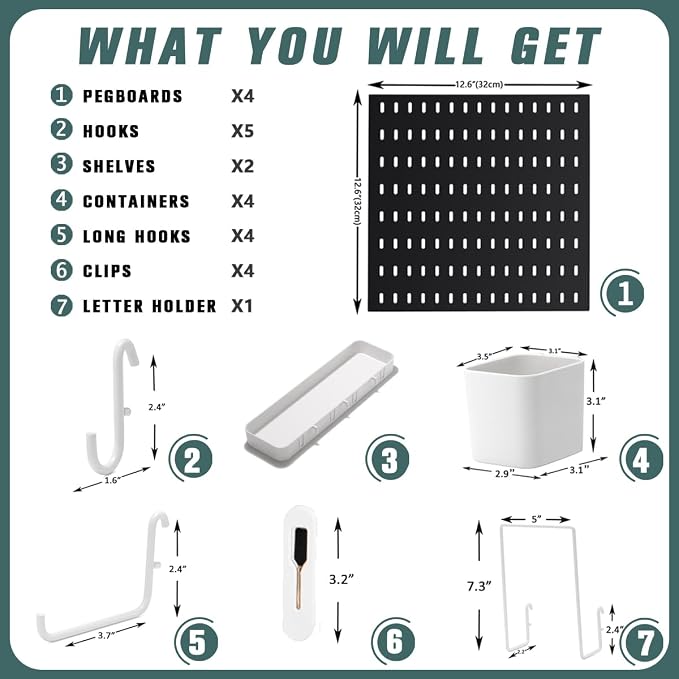 Pegboard Combination Kit, 25.2" x 25.2" Wall Mounted Storage Set - Image 4