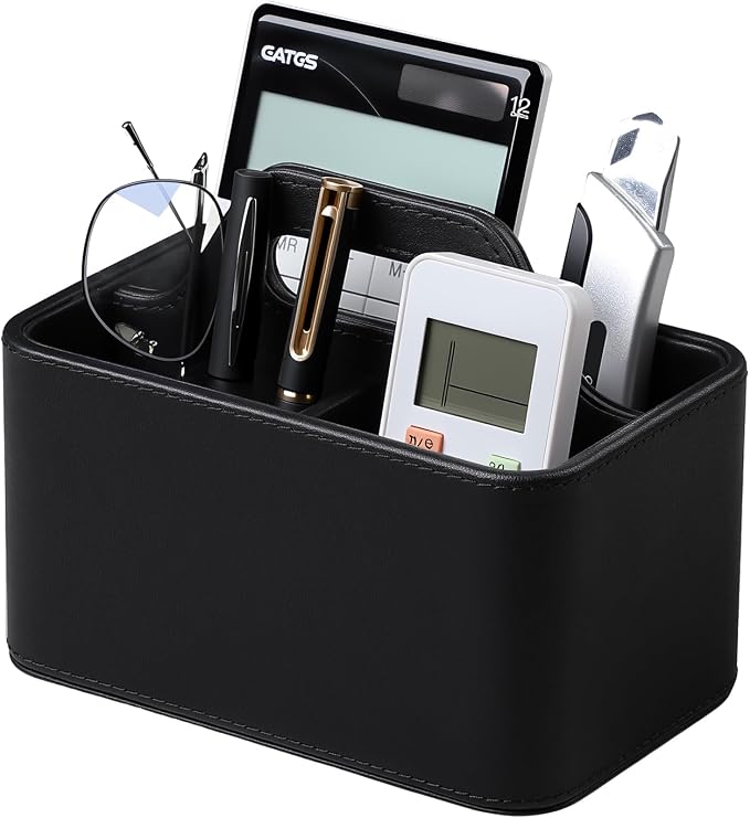 Caddy Organizer with Handle, PU Leather Remote Control Holder Desk Caddy by NICLNGSH