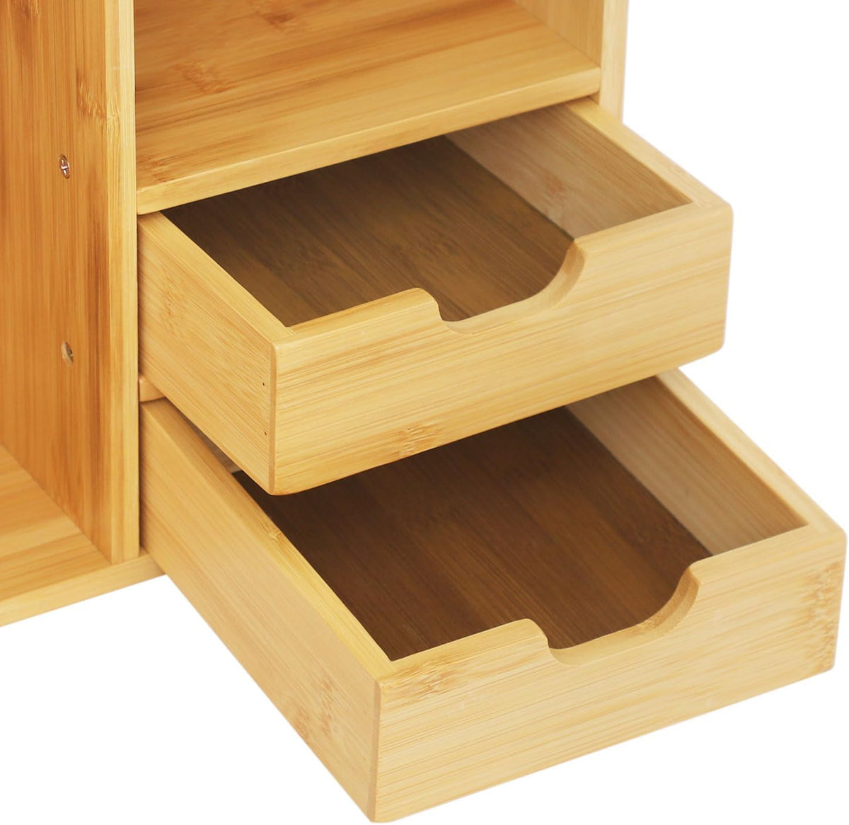 Bamboo Desktop Bookshelf 2-Tier Short Bookshelf with 2 Drawers Desk