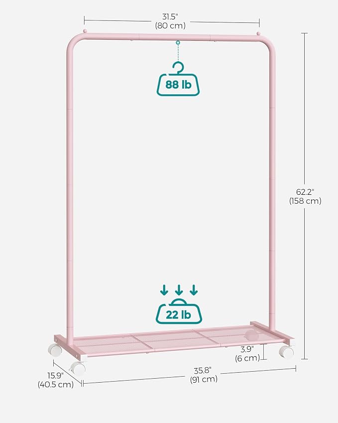 SONGMICS Clothes Rack with Wheels, Clothing Rack - Image 8