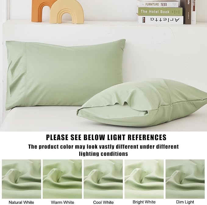 TELUS Green Pillow Cases King Size 2 Pack, Bamboo Rayon Cooling Pillowcases - Image 7
