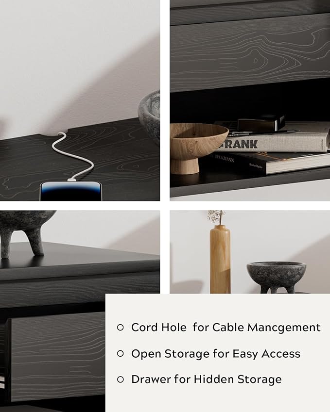 Mid Century Modern Floating Nightstand Set of 2, Wall Mounted End Table - Image 3