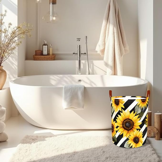 Laundry Baskets 15.7x19.7 Inch Large Sunflower Striped Design Collapsible - Image 6