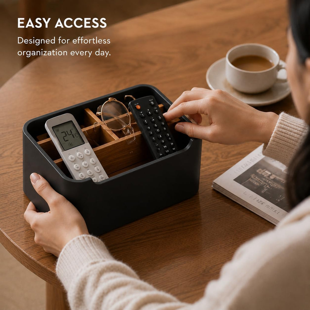 Remote Control Holder, Desk Organizer with Removable Dividers,Black