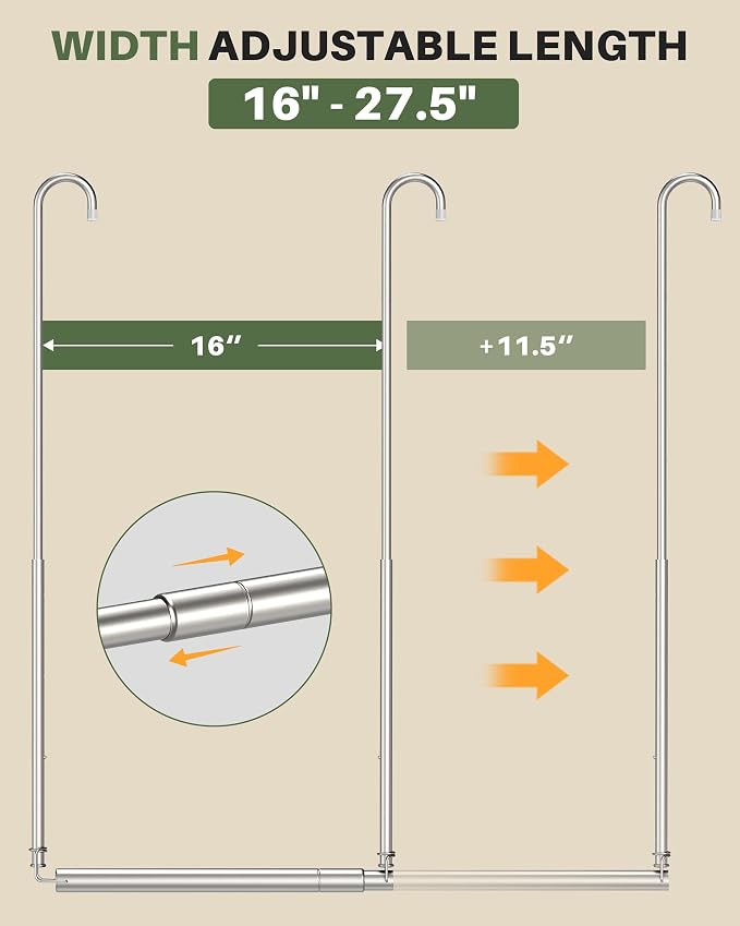 Hanging Closet Rod, Adjustable Height & Width Closet Rods - Image 4