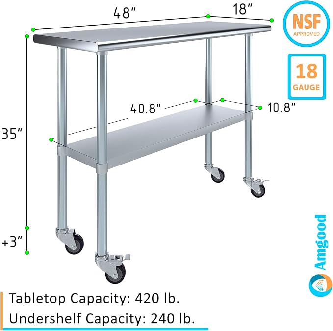AmGood 18" x 48" Stainless Steel Work Table - Image 3