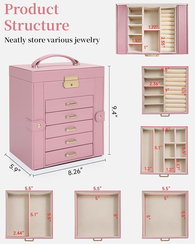 TORIBIO Large Jewelry Box for Women, Leather Jewelry Organizer - Image 2