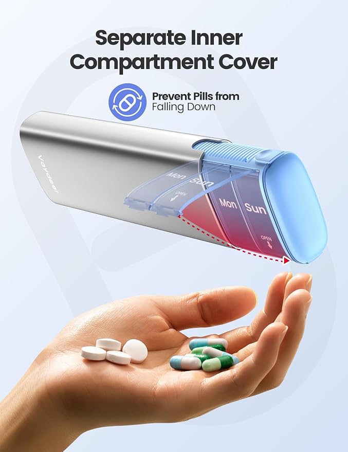 Vaydeer Metal Travel Pill Organizer – Compact Weekly Pill Box - Image 5