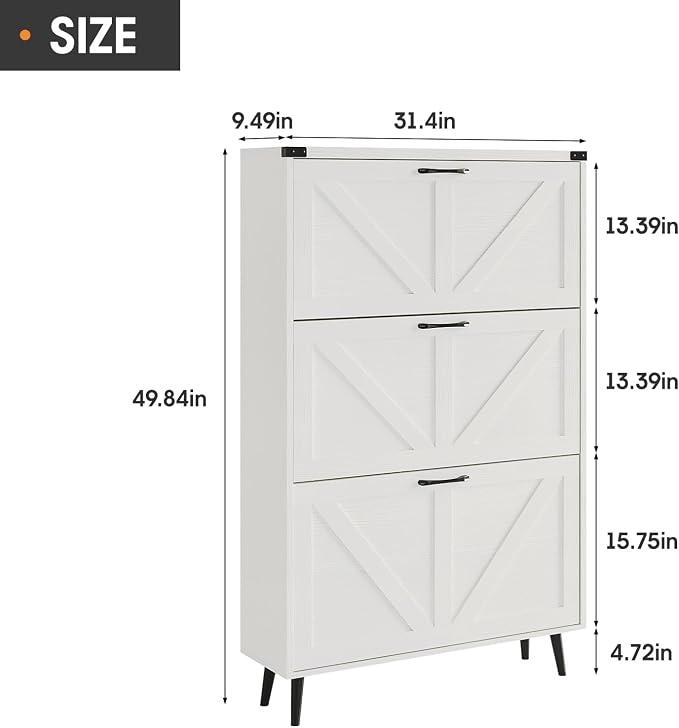 Shoe Cabinet with 3 Flip Drawers, Farmhouse Shoe Organizer Cabinet with Legs - Image 2