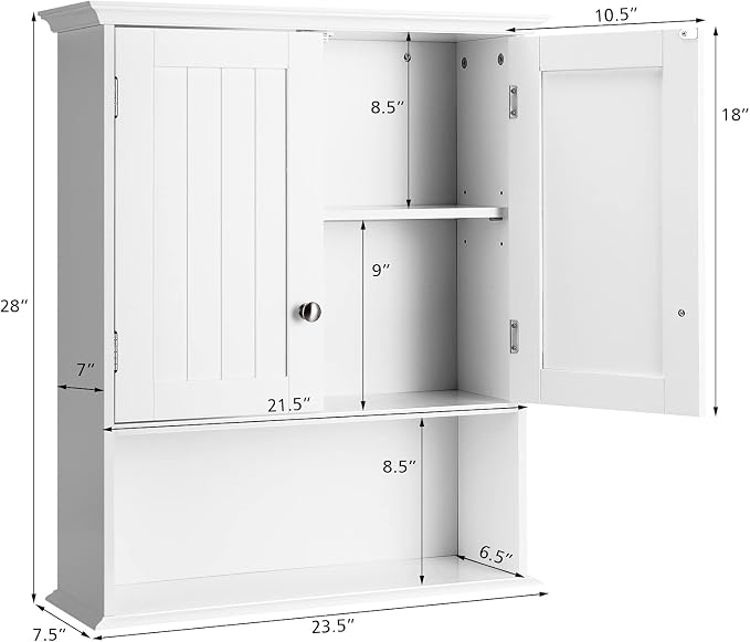 Tangkula Bathroom Wall Cabinet, Wooden Hanging Storage - Image 3