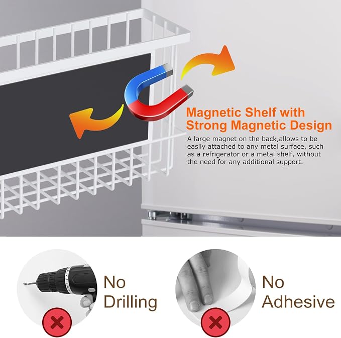 Magnetic Metal Basket Organizers, 2 Pack Large & Small, Strong Magnet Hanging - Image 2