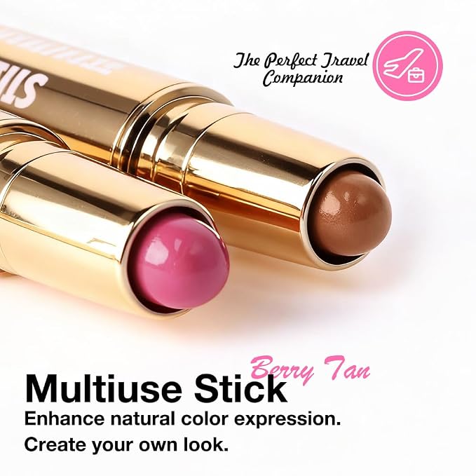 evpct 2In1 Blush Contour Multiuse Makeup Stick, Berry Tan & Brown Creamy Butter - Image 2