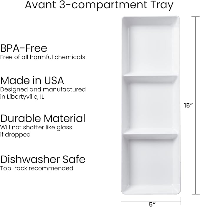 US Acrylic Avant White Plastic Divided Serving Trays 15” x 5” | Narrow Reusable - Image 5