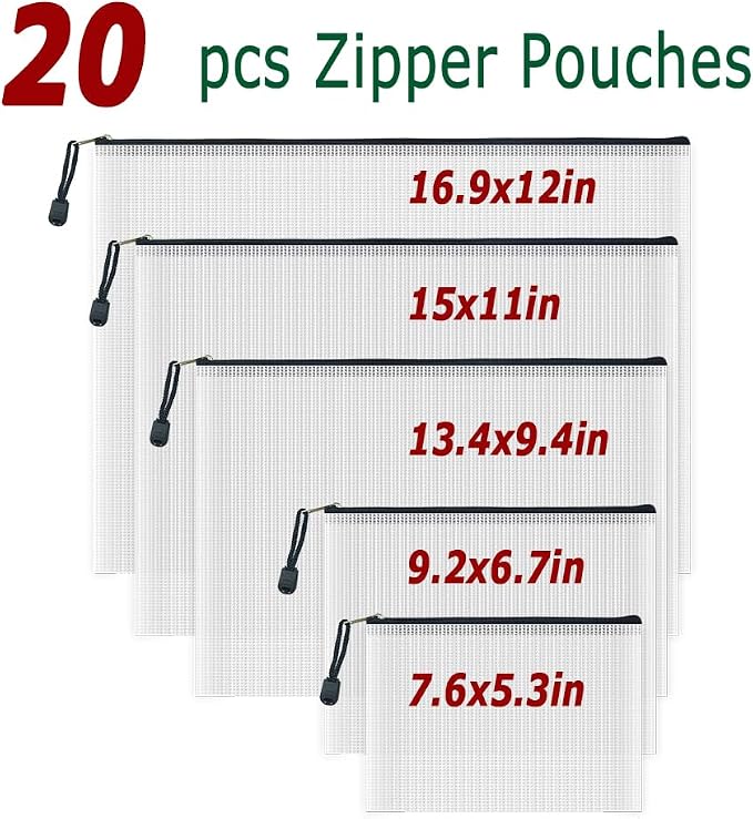 AUSTARK 20 Pcs Zipper File Bags, Plastic Mesh Pouch, Board Game Storage Bag - Image 2