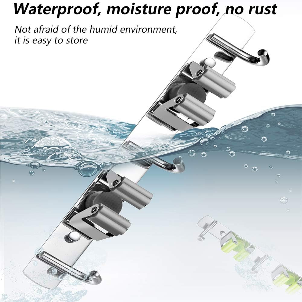 4 PCS Broom Holder Wall Mount with 3 Racks 4 Hooks, Stainless Steel