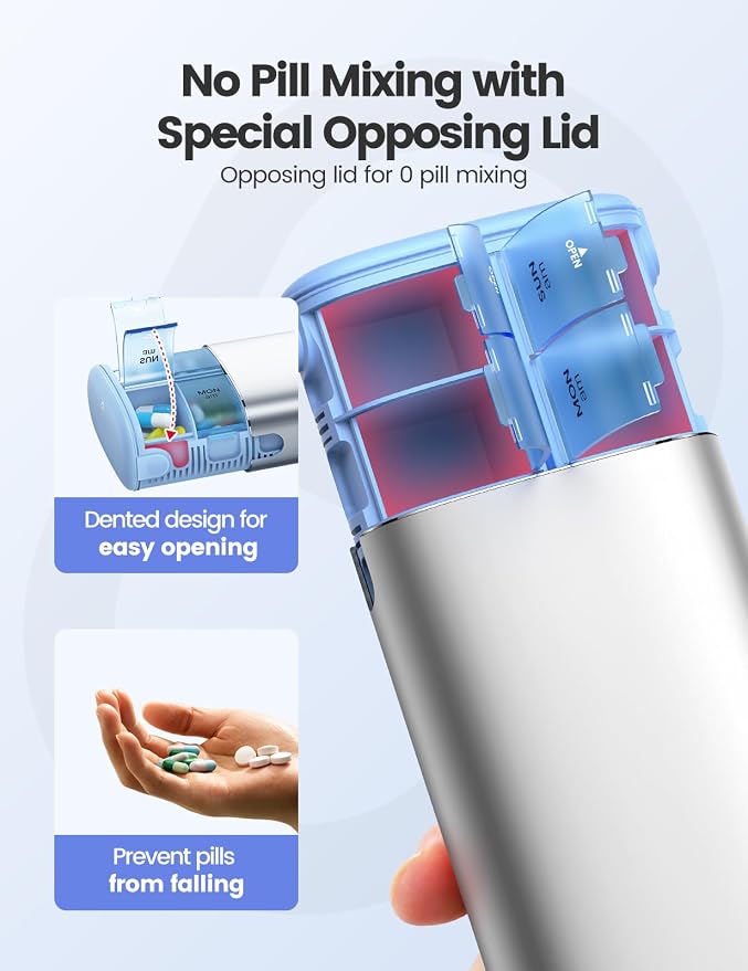 Vaydeer 7 Day Weekly Pill Organizer 2 Times a Day, Metal Am Pm Travel Pill Case - Image 5