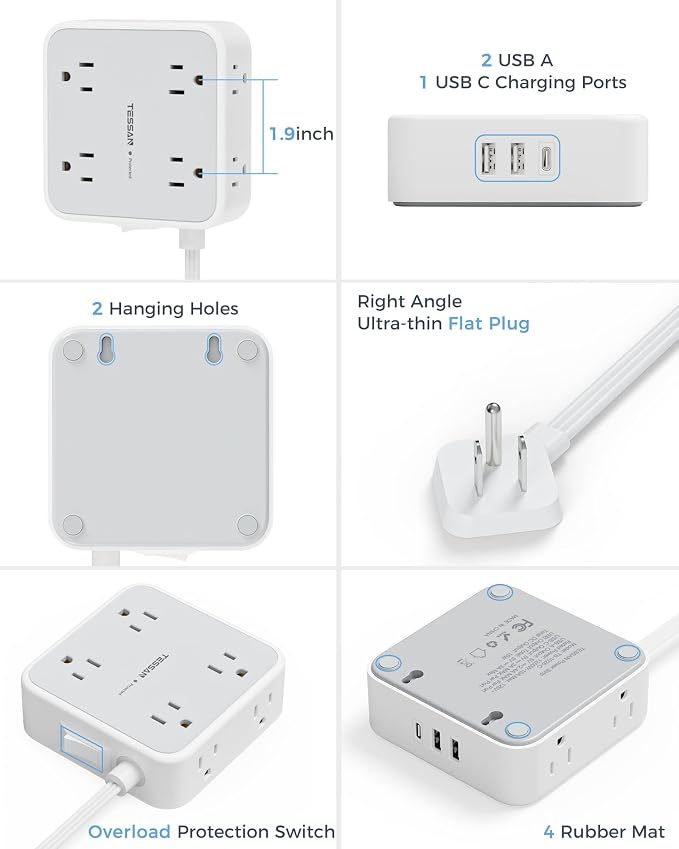 TESSAN Surge Protector Power Strip 15 Ft Cord, 8 Widely Spaced Outlets - Image 7