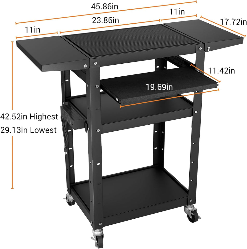 Mobile AV Cart with Pullout Keyboard Tray, Rolling Computer Cart