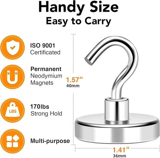 MIKEDE Magnetic Hooks Heavy Duty, 170LB+ Strong Neodymium Magnets - Image 2