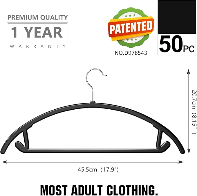 MIZGI Premium Plastic Hangers Heavyduty- Black No Shoulder Bump Suit Hangers - Image 4